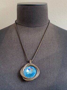 Avant Garde Paris Rare bronze copper blue crystal VINTAGE necklace